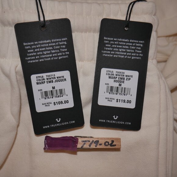 True Religion Men's 2 PC Sweatsuit White Chocolate Candy Cane Hoodie Joggers Set - Picture 9 of 11